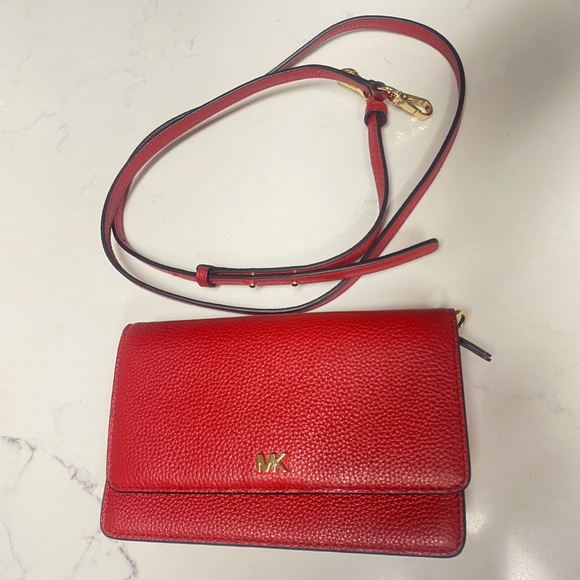 Michael Kors Mott Red Leather Crossbody Bag with Gold Hardware - Picture 1 of 16